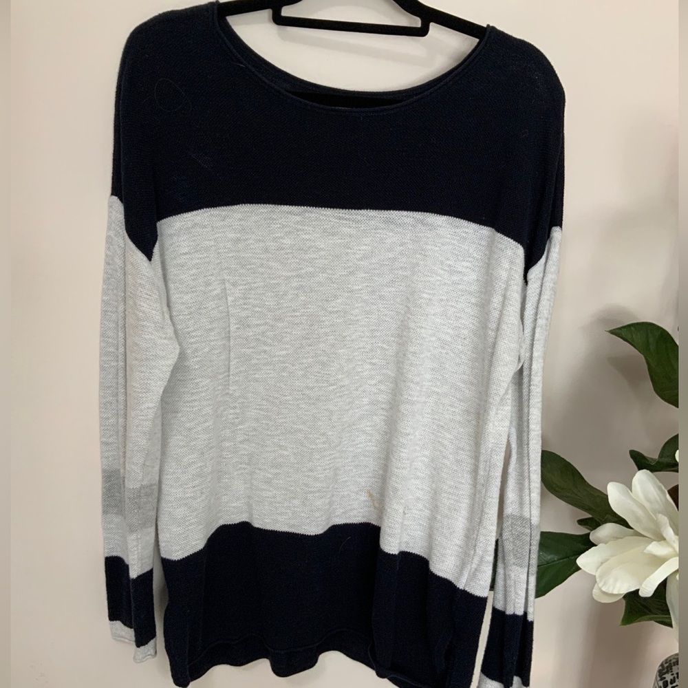 Vince Cotton Black/Gray Color Block Lightweight Long Sleeve Sweater Top - SZ XL